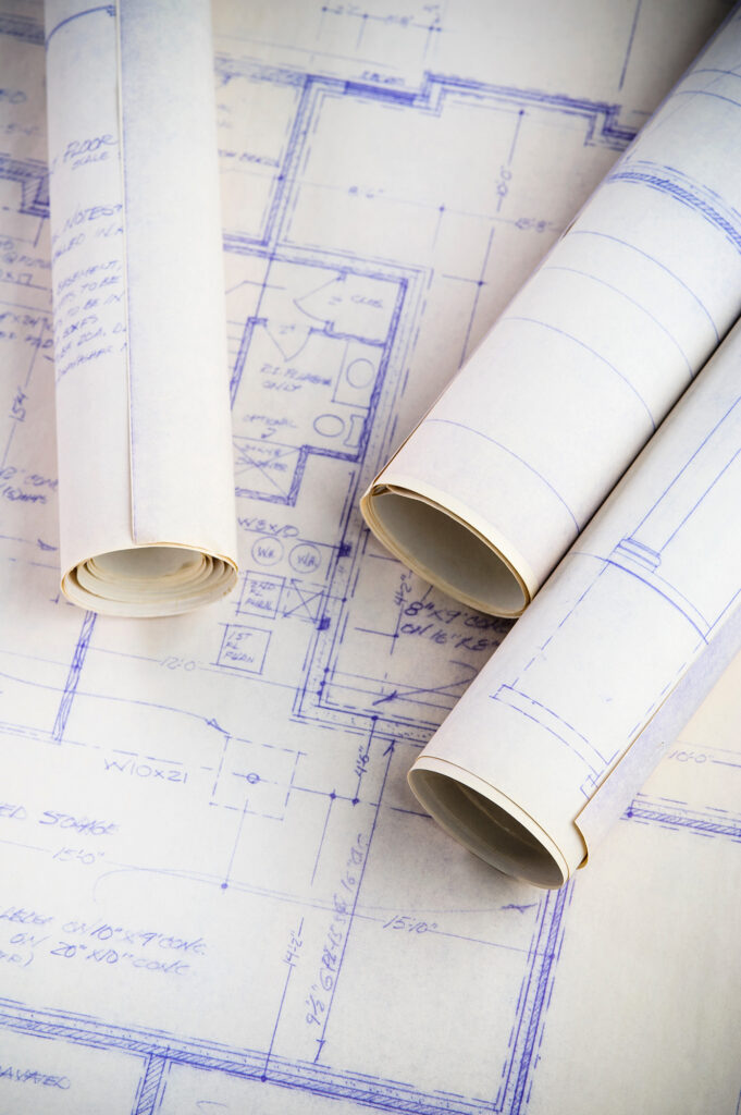 rolled up and flat blueprints